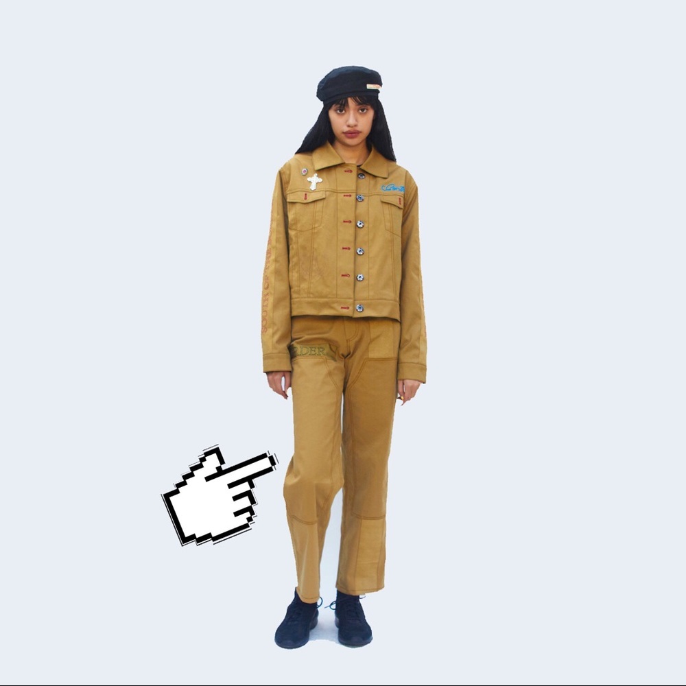 Hyein Seo Embroidered Patchwork Khaki Trousers